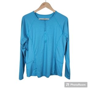 Title Nine Blue Half Zip Long Sleeve Sunbuster Sun Shirt Top Rash Guard Sz L
